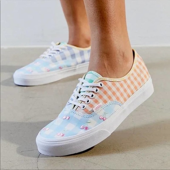 NEW Vans Cherry Embroidered Pastel Rainbow Authentic Gingham Block Sneaker - Picture 2 of 7